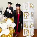 2026 Graduation Decorations - 4Pcs White Balloon Boxes with Letters 2026&Grad for Preschool Kindergarten Middle High School College Graduation Party Decorations Class of 2026