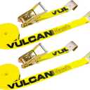 VULCAN Ratchet Strap with Flat Hooks - 2 Inch x 27 Foot - 2 Pack - Yellow - 3,300 Pound Safe Working Load