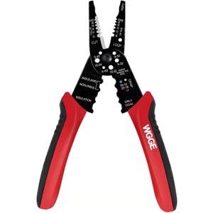 WGGE WG-015 Professional 8-inch Wire Stripper/Crimping Tool, Cable Cutter/Crimper, Wiring and Multi-Function Hand Tool, Red With Black