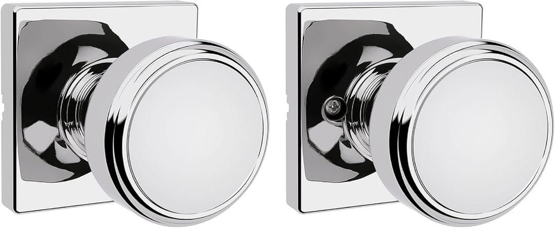 Kwikset Maven Interior Passage Door Knob, Square Handle for Closet and Hallway Doors, Non-Locking Doorknob in Polished Chrome, with Microban Protection (1 Pack)