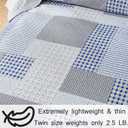 Plaid Ultra Lightweight Quilt Set Queen Size (90"x90") Blue Gray White Stripes Checkered Pattern Coverlet Bedding Sets Tartan Grid Reversible Bed Cover Sets for All Season Use,1 Quilt, 2 Pillow Shams