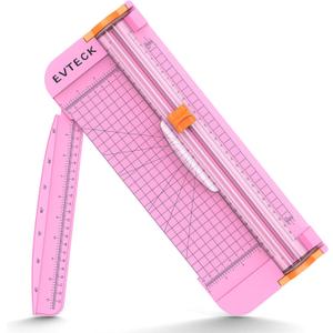 Evteck Paper Cutter 12 Inch Paper Trimmer Slider Crafting Scrapbooking Supplies for A4 Vinyl Photo Cardstock with Security Blade and Foldable Ruler (Pink)