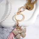 Juicy Couture Keychain Charms with Crystals or Faux Pearls, Gold-Tone Logo Keychains for Women, Juicy Gifts