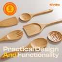 Riveira Brown Bamboo Wooden Cooking Utensils Set of 6 Natural Bamboo Wooden Spoons, Spatula, Non-Toxic, Heat-Resistant, Eco-Friendly