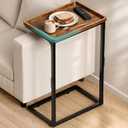 SLEEPING LAMB C Shaped End Table with TV Tray Top, 28'' Tall Sofa Arm Table, 16''L x 11.8'' W x 28''H
