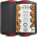 Baking Sheet Set, 2-Piece Large Cookie Sheet Set with Silicone Handles, Steel Baking Pan, Baking Sheets for Oven, BPA Free Nonstick Set, Half Sheet Pans, Black Baking Tray