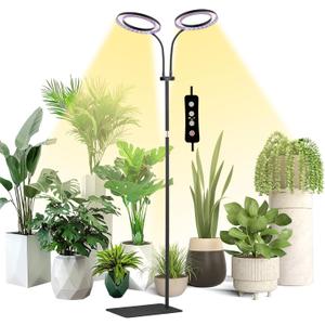 yadoker Desk Plant Grow Light for Indoor Plant, Dual-Head LED Grow Light,Height Adjustable,Automatic Timer with 8/12/16 Hours,10-Level Brightness,Ideal for Large Plant Grow