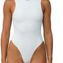 OYOANGLE Women's Crewneck Sleeveless Basic Bodysuits Seamless Tank Top Leotard One Piece Outfits White Medium