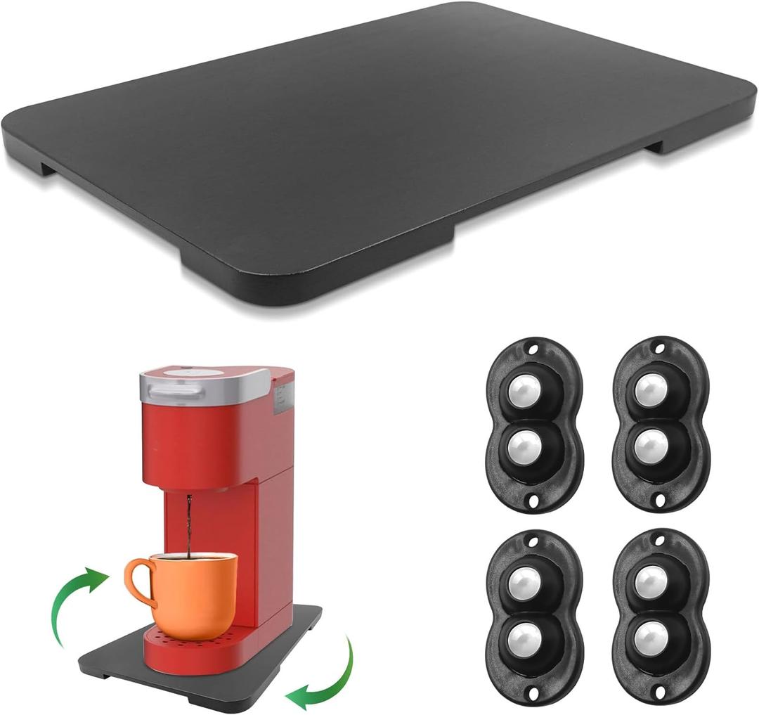 Appliance Slider 360 Rolling Tray for Coffee Maker Bamboo Coffee Pot Slider Tray Countertop Rotation Sliding Tray with Wheels, Small Appliances Mat Easily from Under the Cabinet Black(13.9"9.4")