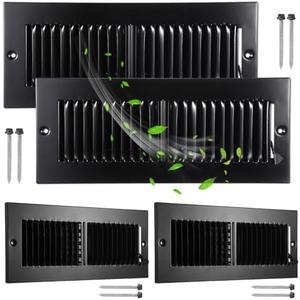 Fumete 4 Pcs 4 x 12 Inch Floor Vent Covers Heavy Duty Floor Register Metal Heat Vent Covers with Rust Proof Finish for Home Heater (Black)