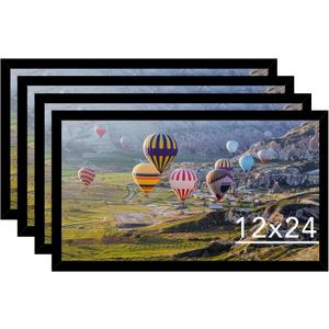 12x24 Picture Frame Set of 4 Black for Poster Photo Picture, Horizontal and Vertical Formats for Wall Hanging, 12 x 24 Wall Gallery Poster Photo Frame for 12 by 24 Photos Posters, 4 Pack, Black