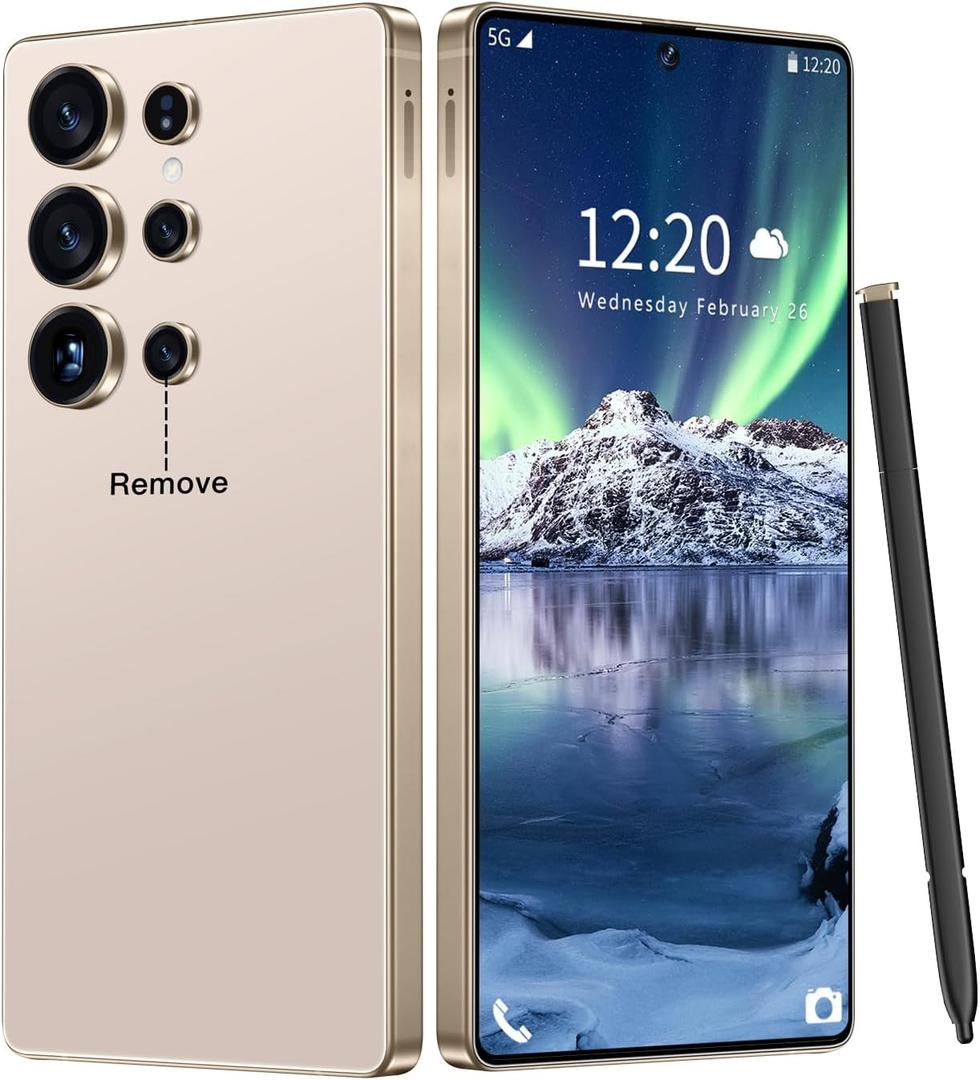 I25 Ultra Unlocked Phone 16+1TB,Built in Pen The Phone,Battery 7000mAh 6.99" HD Screen,Android 14 Smartphone,Face ID/5G/Fingerprint Lock/Dual SIM/GPS (Gold, 16+1TB)
