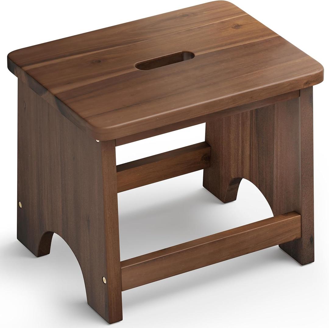 FANATU 13'' Wooden Step Stool, One Step Stool for Adults, Portable Heavy Duty Design with 550lbs Capacity, Nonslip & Durable Construction (Rich Walnut, 13in Height)