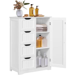 Yaheetech Wooden Floor Cabinet, Side Storage Organizer with 4 Drawers and 1 Cupboard, Freestanding Entryway Storage Unit Console Table, Bathroom Furniture Home Decor, White (22 x 12 x 32.5 In (LxWxH))