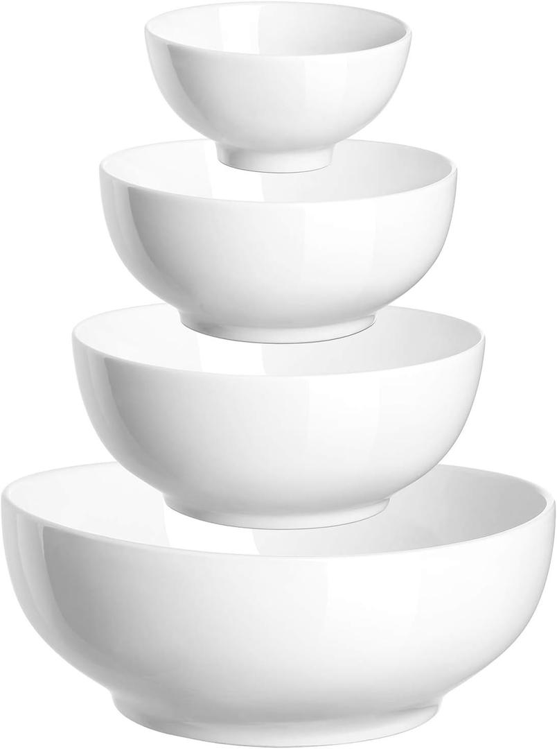 DOWAN Serving Bowls, Mixing Bowl Set, 70/30/20/8 Ounces Mixing Bowls for Kitchen, Soft White Serving Set, Serving Bowls Set of 4, Ceramic Bowl Sets for Eating Different Sizes