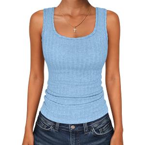 ANRABESS Womens Sleeveless Scoop Neck Tank Tops Summer Basic Top Casual Soft Slim Fit Racerback Shirts 2026 Trendy Outfits Light Blue, S