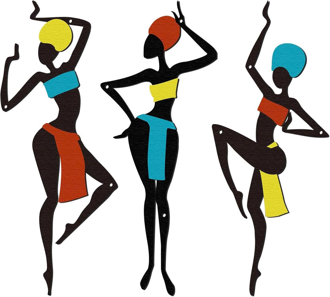 3 Pieces African Wall Decor Art, Metal Wall Aesthetic Hallway Decor accessories, Maximalist Hanging Wall Decor, Ethnic Dance Style Drawing Wall Decorations, For Home Living Room Bedroom and Bathroom (Yellow)