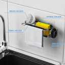 Cisily Kitchen Sink Caddy Sponge Holder in The Sink, Stainless Steel Kitchen Sink Organizer, Brush Holder, Dish Cloth Hanger, Sink Stopper Holder with 2 Installation Ways (Suction & Adhesives (Black)