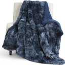 Bedsure Faux Fur Fluffy Sherpa Blanket Couch Throw Tie Dye Navy