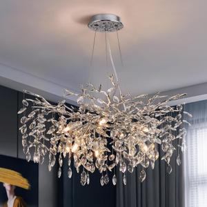 Modern Tree Branch Crystal Chandelier Luxury Silver Crystal Pendant Lighting 30" Contemporary 10-Light Chandeliers for Dining Room Kitchen Bedroom Living Room