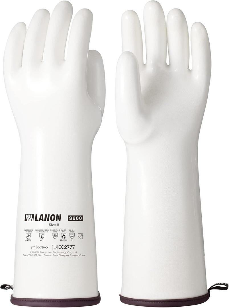 LANON 15" Liquid Silicone Heat Resistant Oven Gloves, Food Grade, CoralAir Liner, Waterproof, Extra Long, Medium (Blue, L)