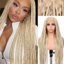 HANNE Real Full Lace Braided Wigs for Black Women 34 Inch Knotless Braided Wigs with Baby Hair 100% Handmade HD Lace Synthetic Box Braid Wig (Blonde)