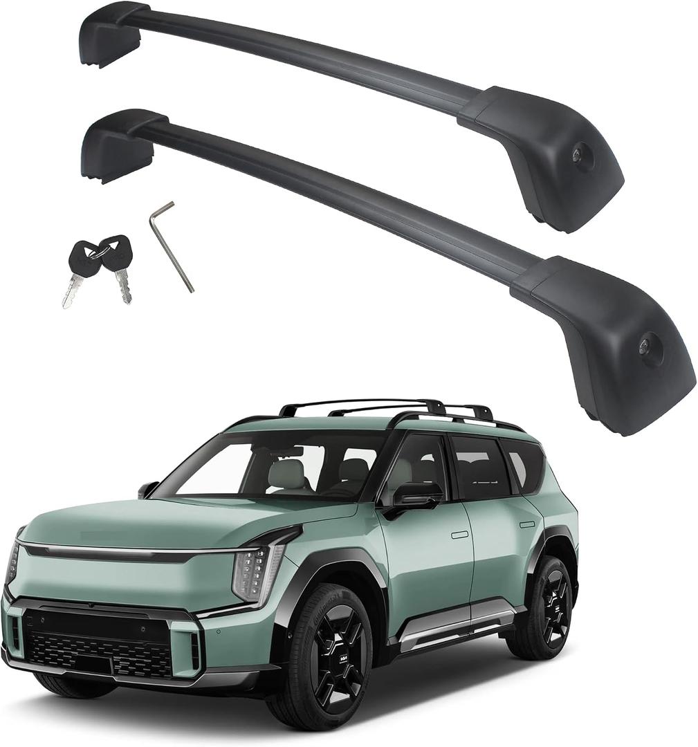 Autekcomma Roof Rack Cross Bars Replacement for KIA EV9 2024 2025 2026 GT-Line (Not for Wind & Land) Limited Aircraft Aluminum Black Matte with Anti-Theft Locks Max Loading Up to 260 LBS