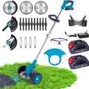 Weed Wacker Cordless Adjustable Weed Eaters 3 in 1 Electric String Trimmer Lawn with Two Battery with Charger Comes with Multiple Blades for Yard, Green, Garden (Blue)