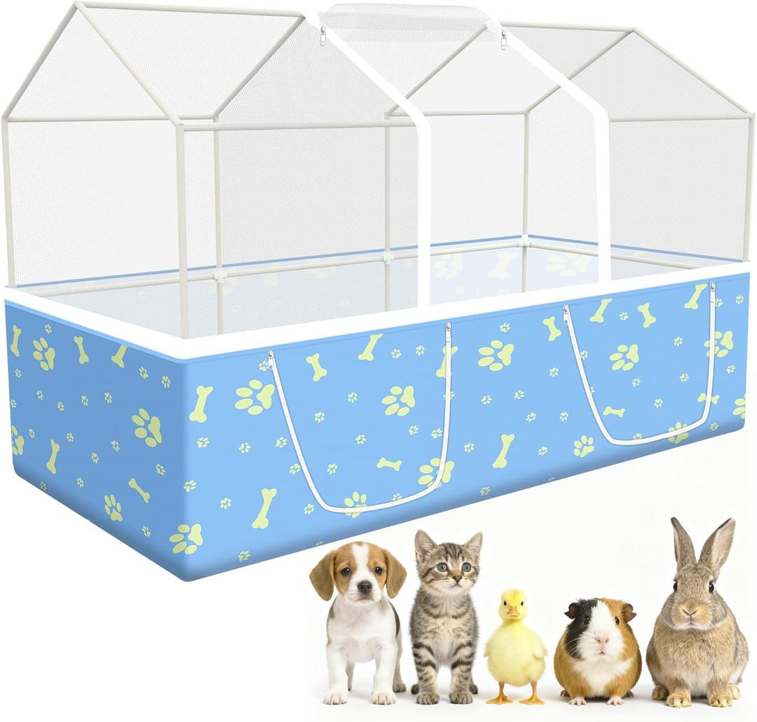 Rabbit Cage, 48" x 24" Large Pet Playpen Enclosure for Small Animal- Guinea Pig, Hamster, Bunny, Puppy, PVC Frame Chicken Coop with Waterproof Tarp & Mesh Cover Indoor Outdoor