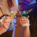 Yinkin 25 Cups and 25 Spoons Plastic Martini Glasses Disposable Cocktail Glasses Mini Martini Plastic Cups Dessert PVC Shot Unbreakable with Spoons for Weddings Party Wine Food (Clear,2 oz)