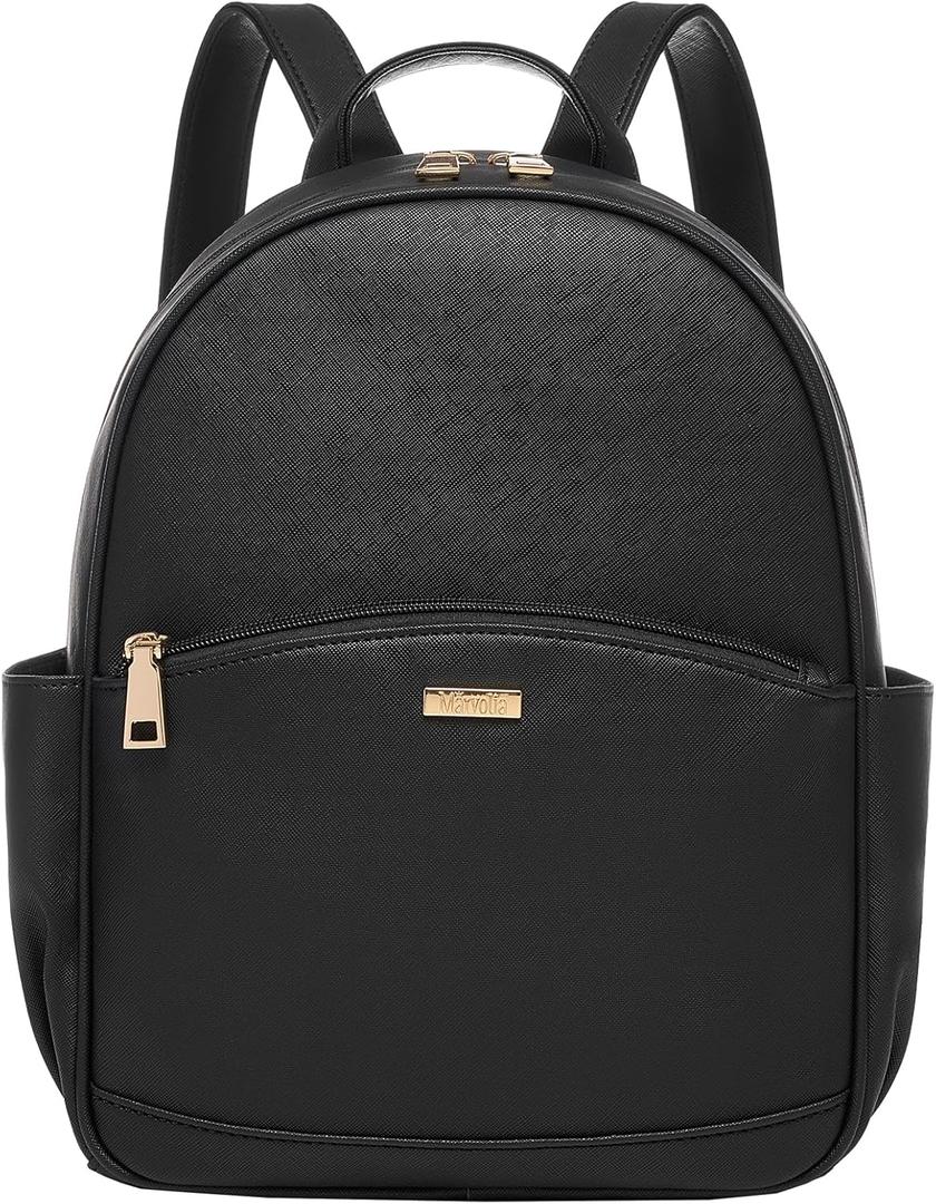 Marvolia Mini Backpack for Women - Leather Backpack Cute Backpacks with Multiple Pockets for Travel College Work - Black