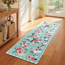 GRANNY SAYS Rug Runners for Hallways Non Slip, 2x6 Washable Runner Rug with Rubber Backing, Soft Low Pile Faux Wool Rug, Vintage Carpet Runners Rugs for Kitchen, Entryway, Aqua Floral
