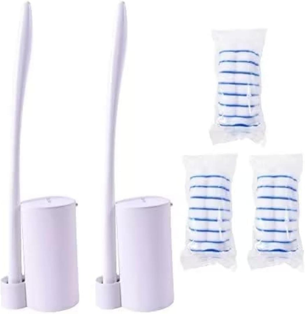 Topo Bear Disposable Toilet Brush Holder Set Toilet Wand (Pack of 2) Toilet Cleaner Scrubber with 24 Refills