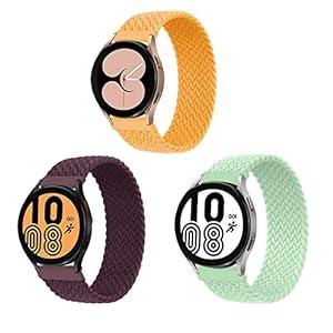 ALMNVO 3 pack Stretch Braided Solo Loop Nylon Bands Compatible for Samsung Galaxy Watch 5 40mm 44mm/ LTE 44mm/ 5 Pro 45mm/ 4 40mm/ 4 classic 46mm/ 42mm/ 3 41mm/ Active, Elastics Wristband, 20mm-XS