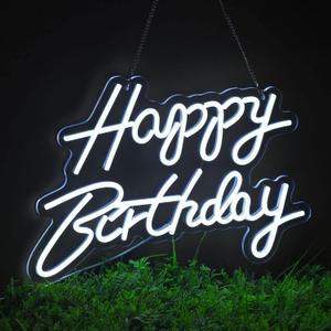 Happy Birthday Neon Sign for Wall Decor, with Dimmable Switch, Reusable Neon Light Sign for All Party Decoration(17X12inches,White)
