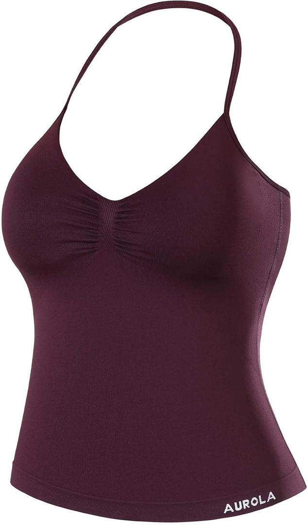 AUROLA Influence Longline Strappy Workout Halter Tops for Women,Removable Cups Padded Bras Impact Gym Yoga Sleeveless Top, Medium, Black Cherry