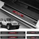 ZZEQYG 4 Pcs Stainless Steel Door Sill Protector Compatible with Jeep Wrangler JK JKU Sport Sahara Rubincon 2007-2017 Accessories Stainless Steel Red Trim 4-Door Sill Guards Trim