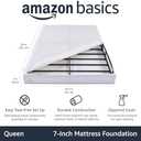Amazon Basics Smart Box Spring Bed Base, 7-Inch Height Mattress Foundation, Tool-Free Easy Assembly, Queen, 79"L x 59.5"W x 7"H, White
