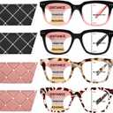 Progressive Multi focus Reading Glasses for Women Men Blue Light Blocking Spring Hinge Square Computer Readers (4 Pack Mixed B)