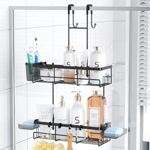 Aitatty Over the Door Shower Caddy Hanging: Black Rustproof Shower Organizer over the Door - No Drilling Bathroom Rack for Inside