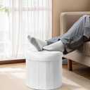 Bsketa Round Storage Ottoman, 14" Folding Velvet Foot Stool,White 2 Pack