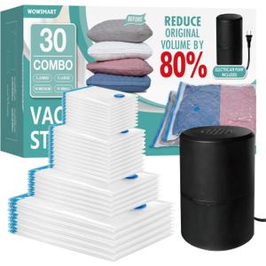 30 Vacuum Storage Bags with Electric Pump, Vacuum Sealed Storage Bags (5Jumbo/5Large/10Medium/10Small), Space Saver Vacuum Seal Bags for Clothing, Comforters, Pillows, Towel, Blanket Storage, Bedding