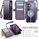 For Samsung Galaxy S26 Wallet Case Magnetic [Compatible with Magsafe] [RFID Blocking Card Holder] [Zipper] [Strap] Detachable Drop-Proof Protective Phone Cases for Galaxy S26-6.3", Purple