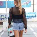 CLOZOZ Women's Mesh Crop Top See Through Fishnet Shirt Long Sleeve Crew Neck Sheer Cover Up