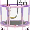 LANGXUN 60" Trampoline for Kids, 5ft Mini Toddler Indoor & Outdoor Trampoline with Net, Basketball Hoop & Dart Board, Birthday Gifts for Boys & Girls, Baby Toddler Christmas Toys (Purple Pink)