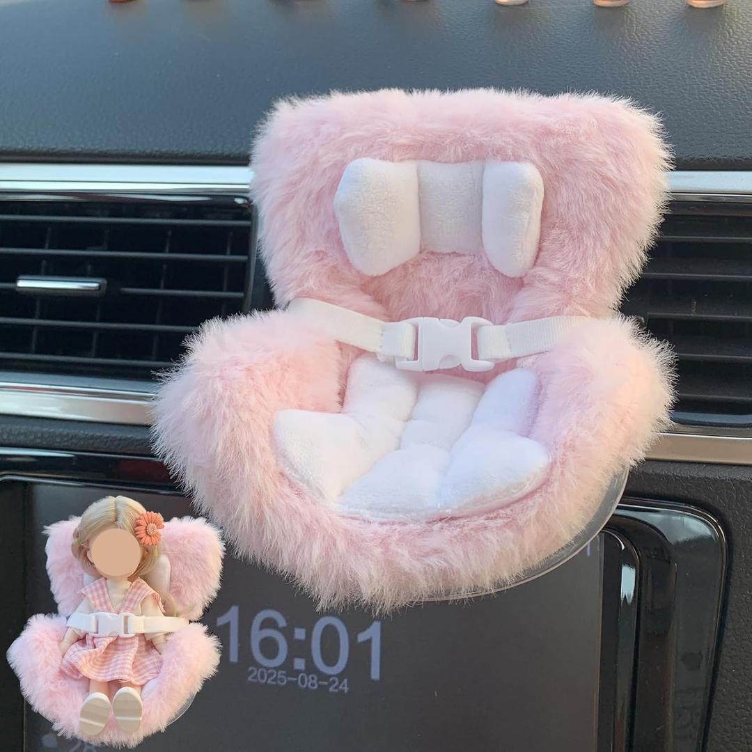 2 x Doll Car Seat for 17cm Dolls with Air Vent Clip, Car Decorations, Have a Seat Clips onto Car Air Vent, for Blind Box Doll Fans, Collectors (Pink)
