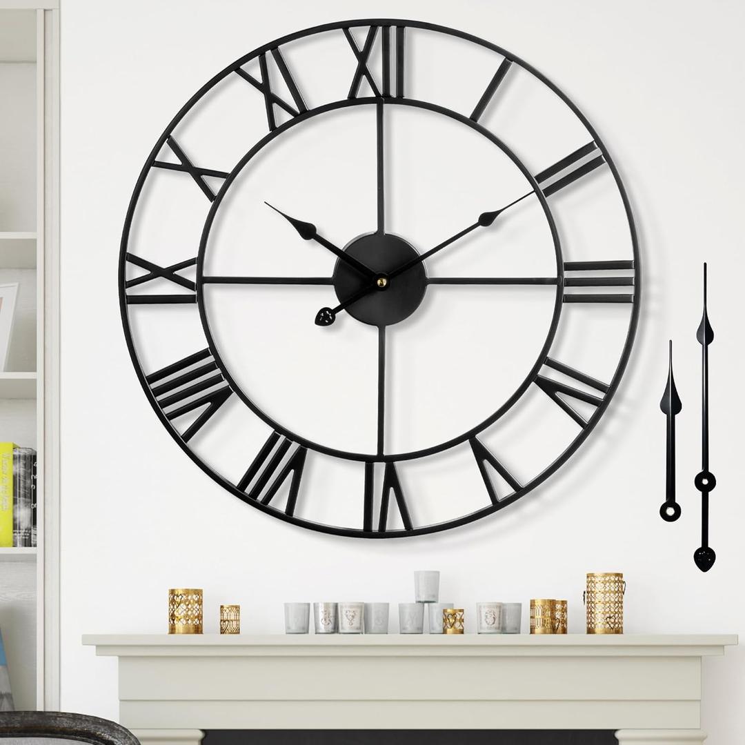Large Wall Clock Silent Non-Ticking Roman Numerals Vintage Battery Operated  Farmhouse Wall Clock for Living Room, Bedroom, Kitchen, Cafe Decor-Black 40CM Large Wall Clock Silent Non-Ticking Roman Numerals Vintage Battery Operated  Farmhouse Wall Clock for Living Room, Bedroom, Kitchen, Cafe Decor-Black 40CM