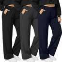 Neer 3 Pack Women's Plus Size Sweatpants, Wide Leg Lounge Pants Elastic Waist Baggy Pant with Pockets Casual Loose Fit Bottom, Size 4XL