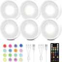 EZVALO LED Puck Lights, 6Pack Rechargeable Battery Touch Light, 2.5'' Mini Tap Lights, Wireless Closet Light, Under Cabinet Lighting, 3 Color & 16 RGB, Sitck On Lights for Kitchen,Pantry,Shelves (White)