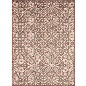Nicole Miller New York Patio Country Julia Transitional Geometric Indoor/Outdoor Area Rug, Terracotta/Ivory, 5'2"x7'2"